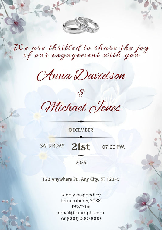 3.03 Blue Floral Engagement Invitation Template | Editable Canva A4 Engagement Invite | Elegant Printable Digital Announcement
