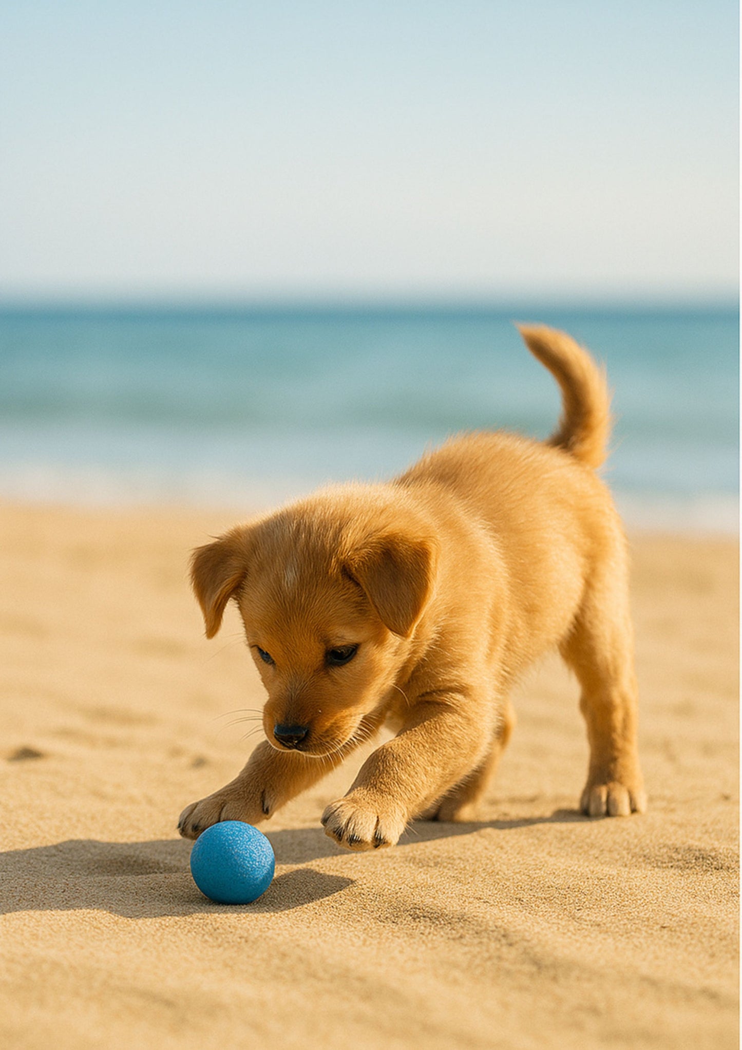 Playful Puppy on the Beach – Cute Animal Wall Art Print 07
