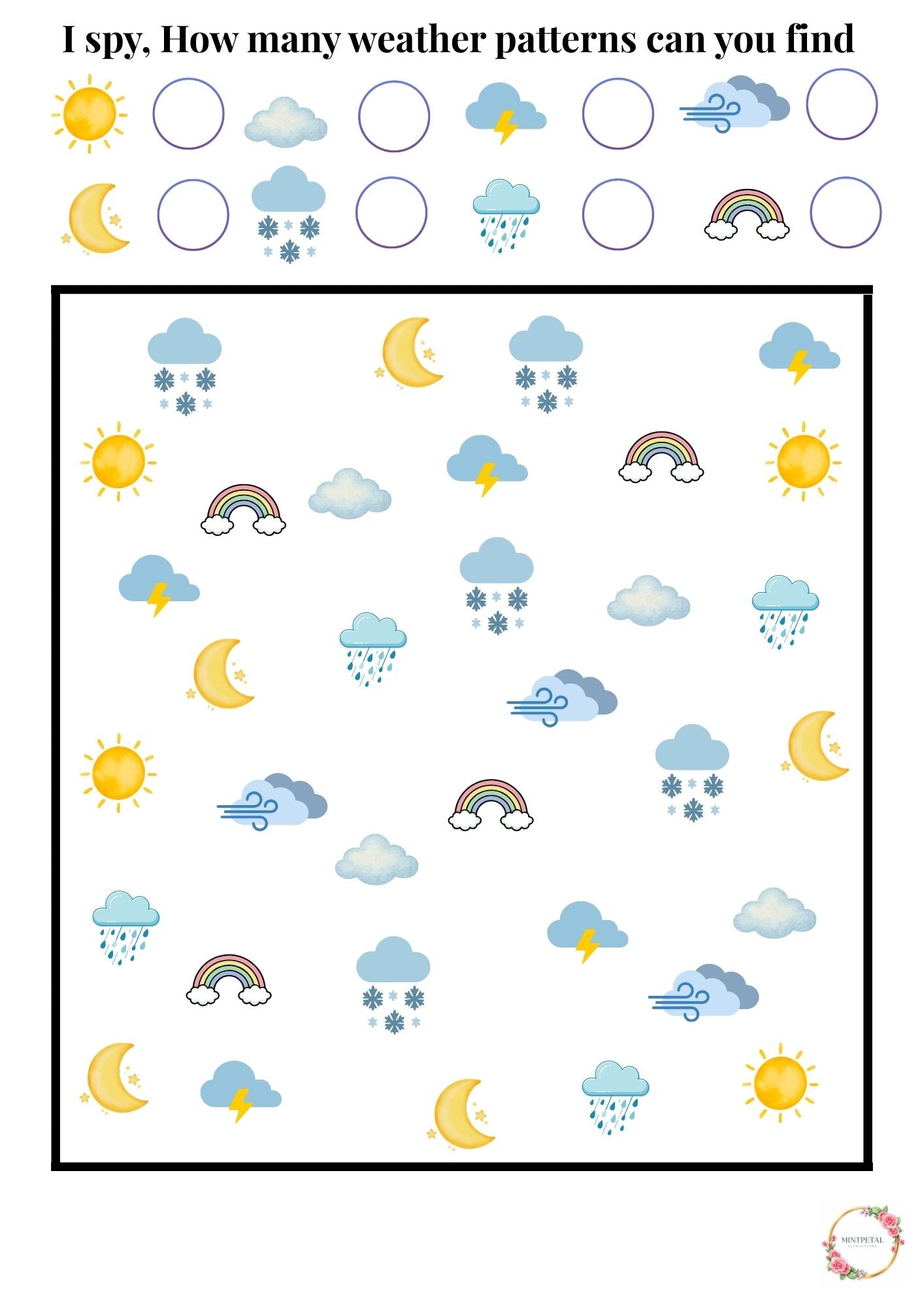 Spy Weather Printable for Kids – Counting Activity (Ages 3–6)