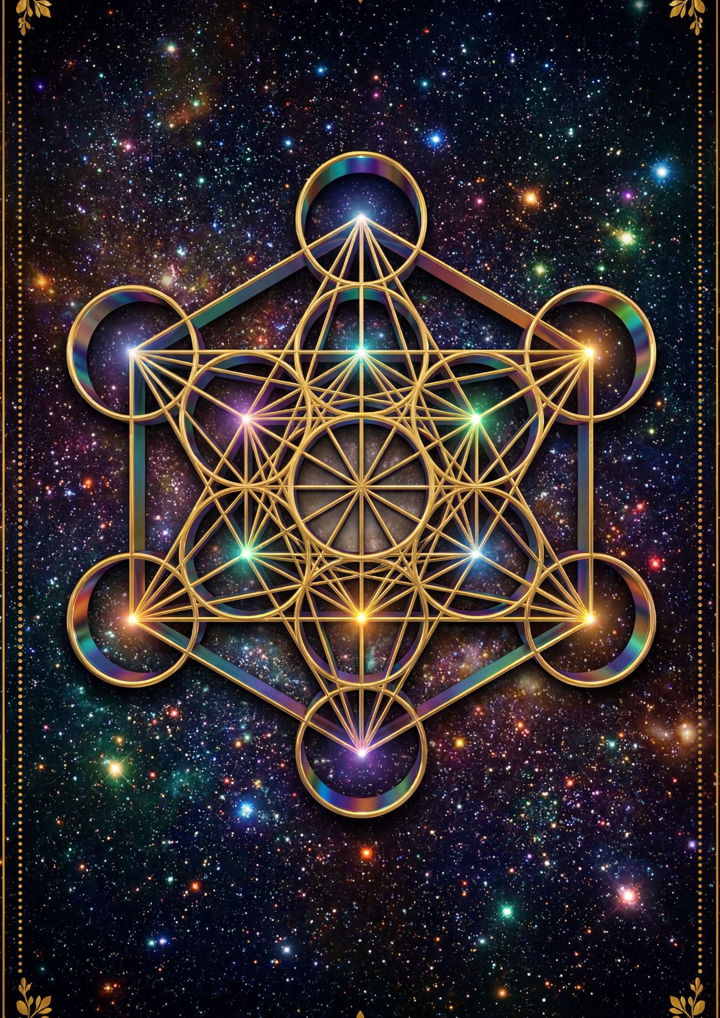 13.09 Sacred Geometry Metatron’s Cube Gold Print – Minimalist Energy Grid Wall Art | Spiritual Meditation Geometry Artwork, Bonus Print | Digital Download