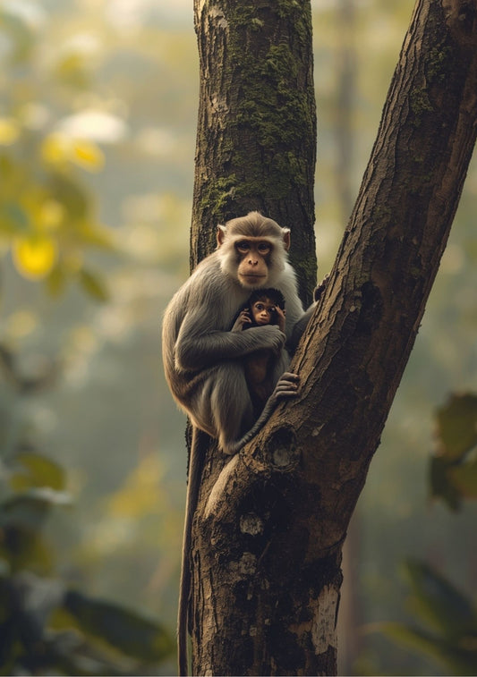 10.10 Monkey Wall Art Print, Mother and Baby Monkey Poster, Wildlife Animal Art, Jungle Nursery Decor, Nature Printable Download