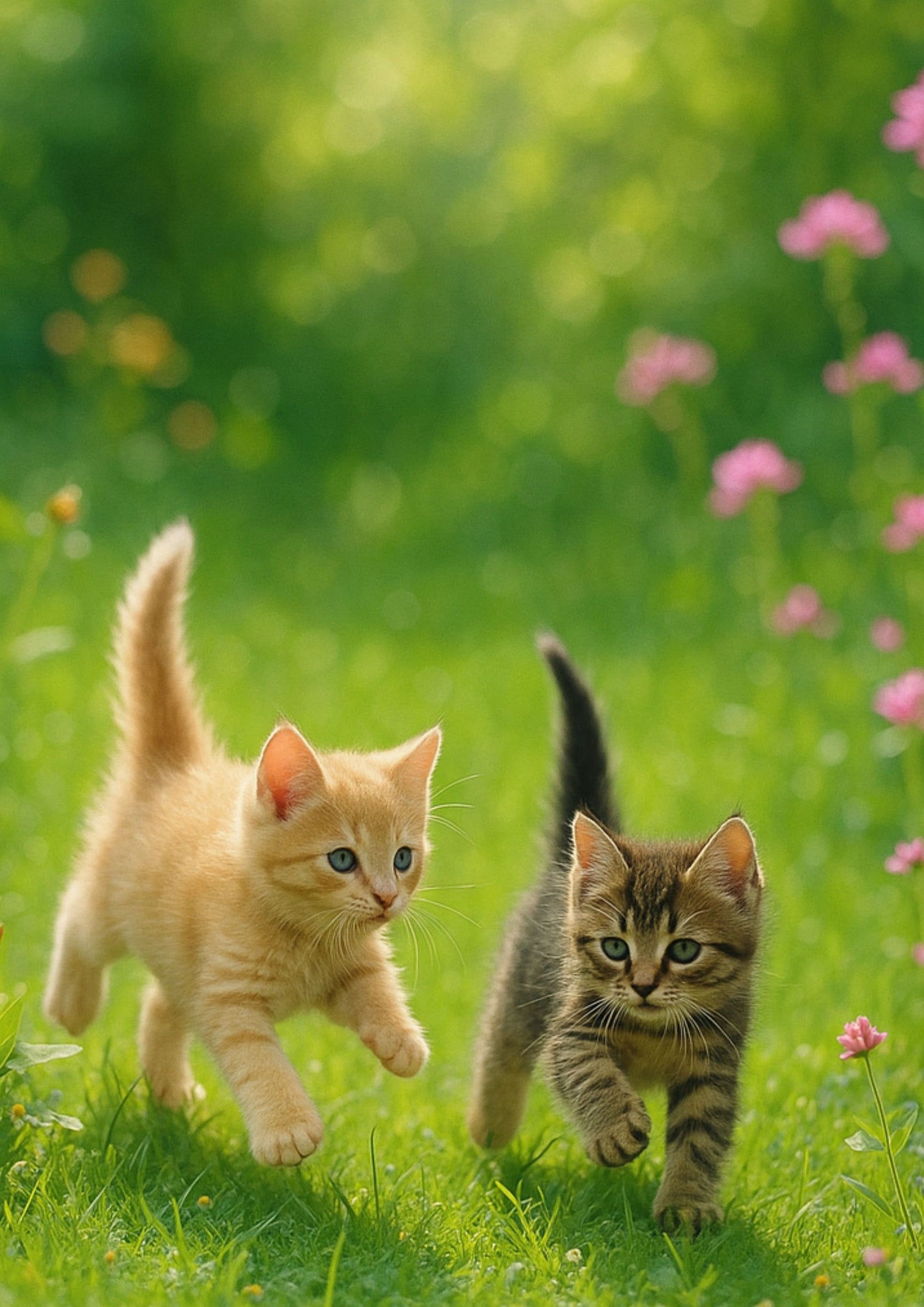 Two Playful Kittens in the Garden | Photorealistic Cute Animal Wall Art Print 05