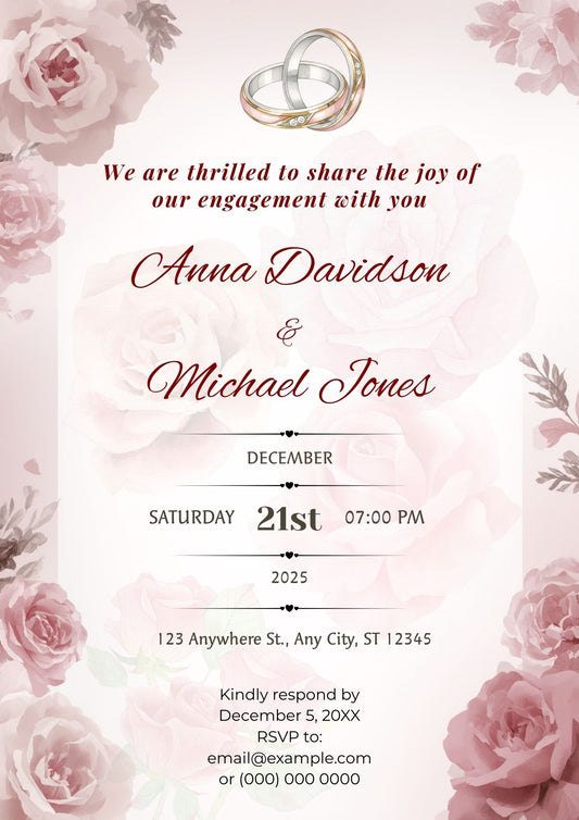 3.04 Blush Rose Engagement Invitation Template | Editable Floral Engagement Party Invite | Romantic Printable Digital Download