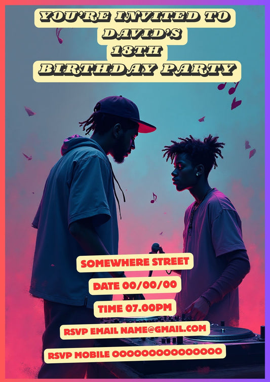 6.01 Teen DJ Birthday Invitation Template, Editable Music Party Invitation, Neon Teen Birthday Party Invite, DJ Birthday Canva Template (Age Editable)