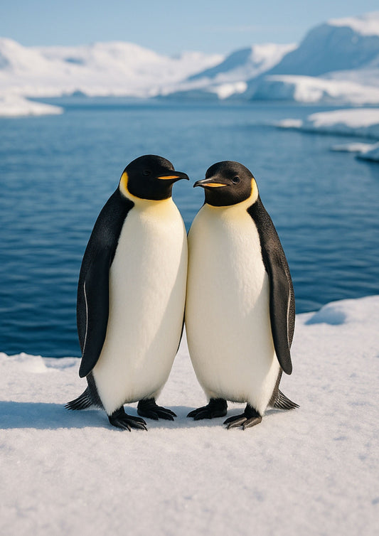 Two Happy Penguins by the River – Calm Arctic Wildlife Wall Art Print 04