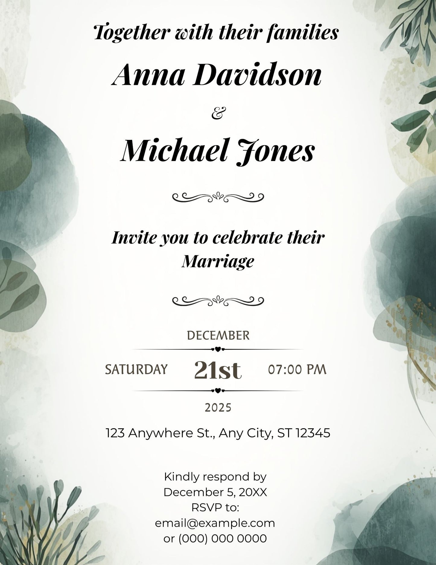 2.06 Garden Green Wedding Invitation Template – Elegant Botanical Editable Invite