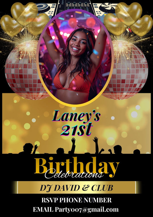 6.03 Birthday Invitation Template With Photo, DJ Party Birthday Invitation, Editable Teen & Adult Birthday Invite, Nightclub Party Canva Template