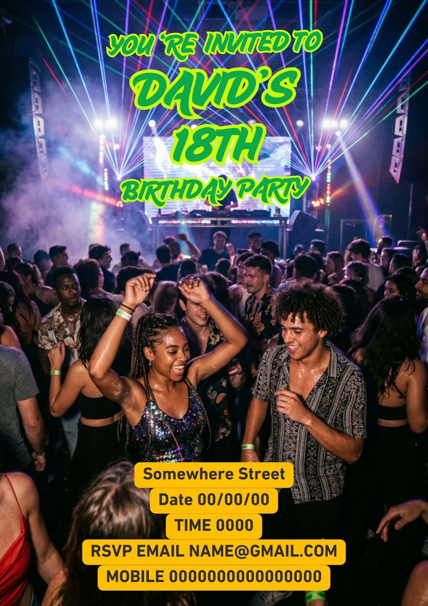 6.12 Editable Neon Birthday Party Invitation Template | Canva Teen & Adult Birthday Invite