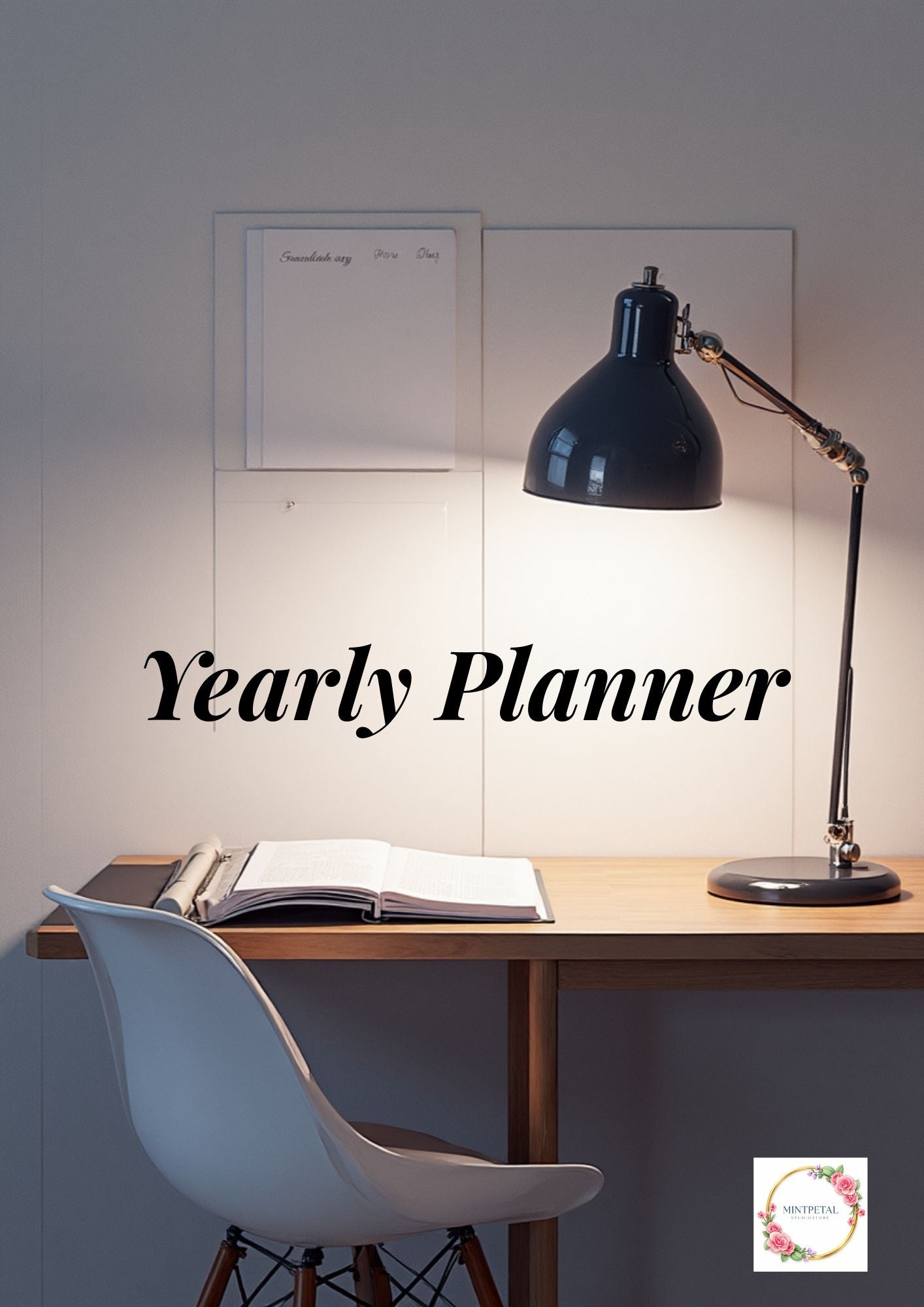 Minimal Yearly Work Planner clean desk design | Editable Canva Template & Printable PDF | Clean Daily, Weekly & Monthly Planner