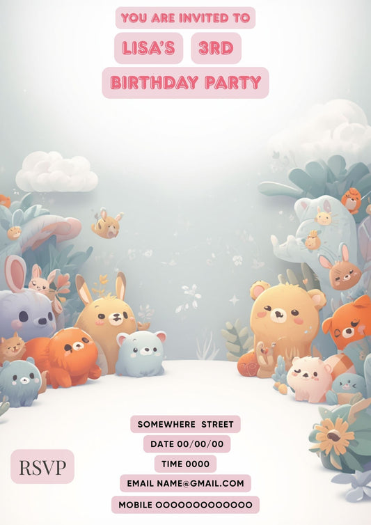 7.10 Kids Birthday Invitation Template with Photo, Editable Canva Invite, Cute Toy Birthday Invitation, 1st 2nd 3rd Birthday Party Invite, Photo Insert Invitation