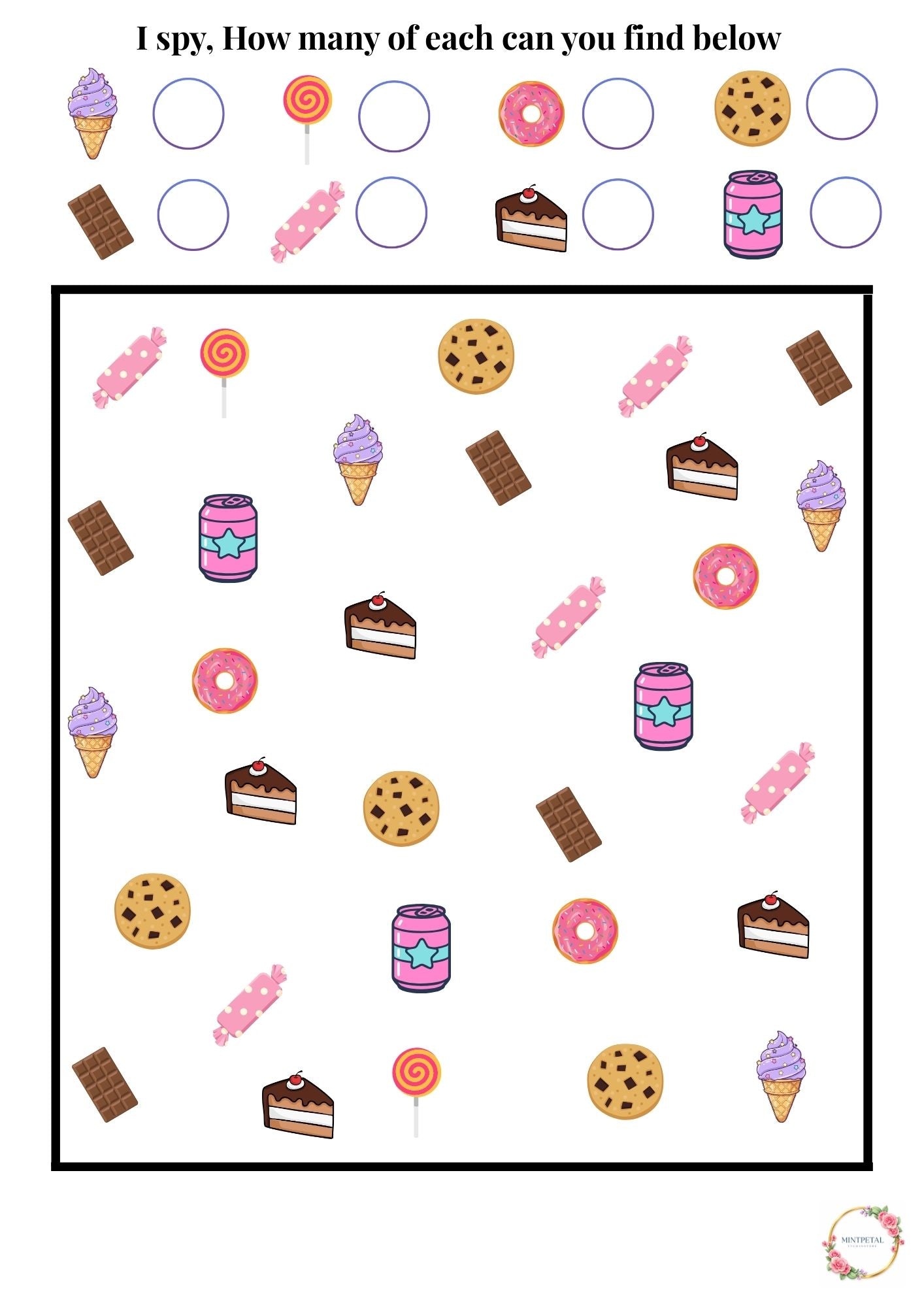 I Spy Treats Printable for Kids – Counting Activity (Ages 3–6)
