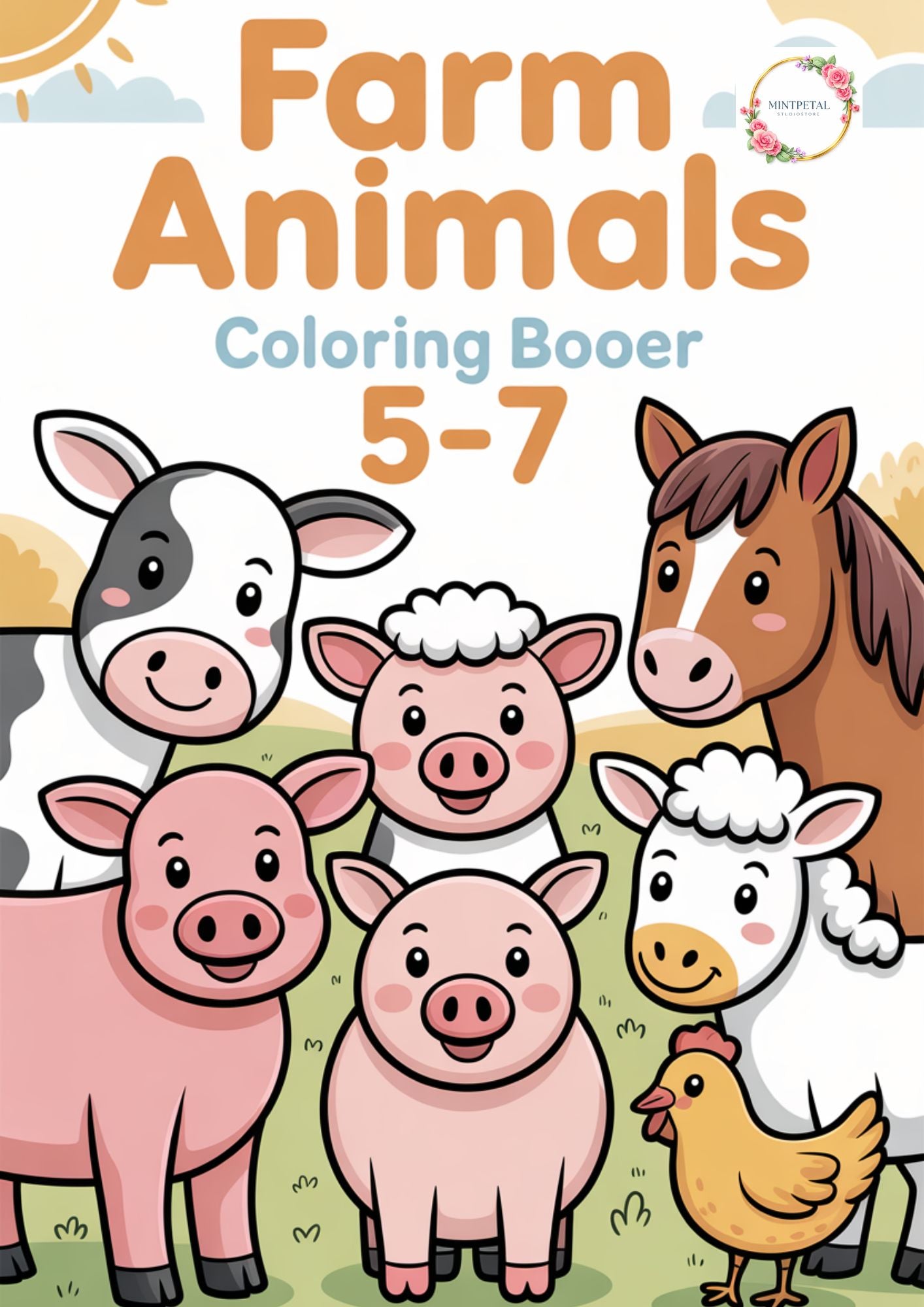 Farm Animals Coloring Book for Kids Ages 5–7