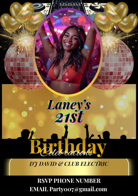 5.04 Birthday Invitation Template With Photo, DJ Party Birthday Invitation, Editable Teen & Adult Birthday Invite, Nightclub Party Canva Template