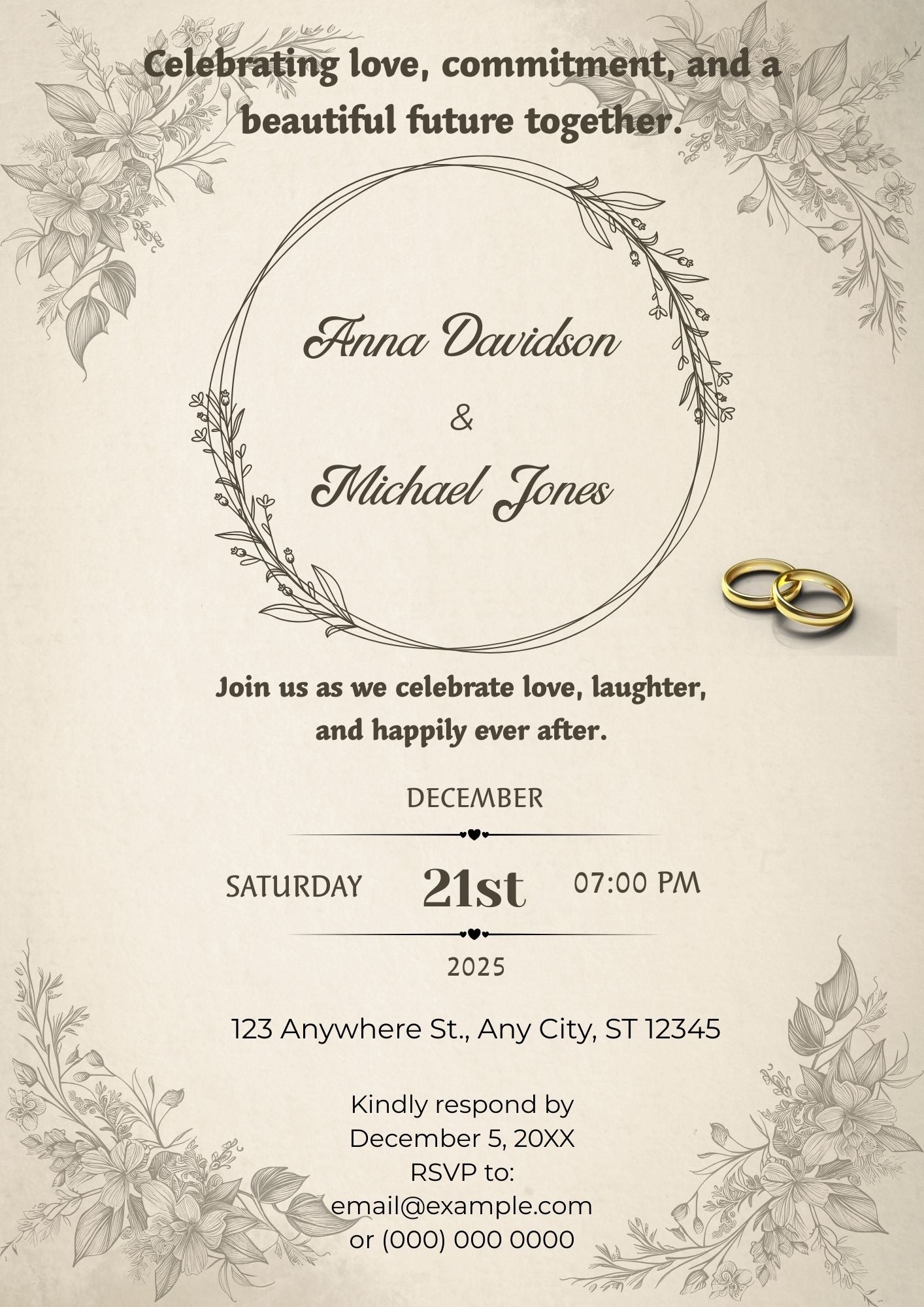 3.01 Vintage Floral Engagement Invitation Template | Editable Canva A4 Engagement Invite | Antique Style Printable Digital Download