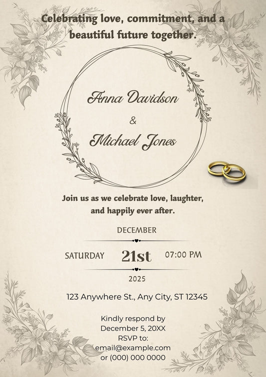 3.01 Vintage Floral Engagement Invitation Template | Editable Canva A4 Engagement Invite | Antique Style Printable Digital Download