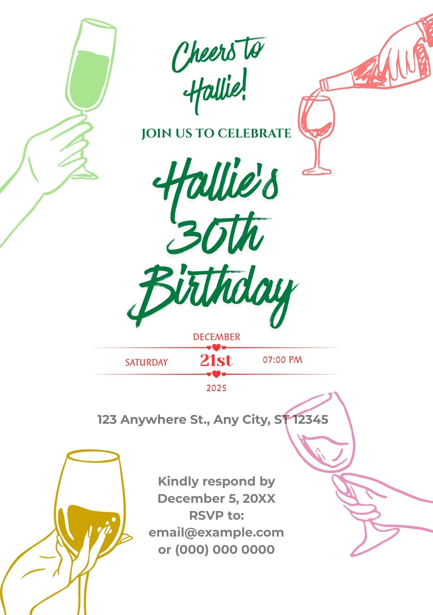 5.09 Cheers Birthday Invitation Template, Birthday Drinks Party Invitation, 25th 30th 40th 50th Birthday Invite, Editable Adult Birthday Invitation Canva Template