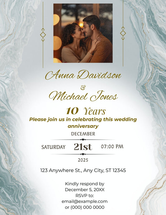 10. Wedding Anniversary Invitation Template with Photo Insert | Change Any Anniversary Year | Editable Canva Design