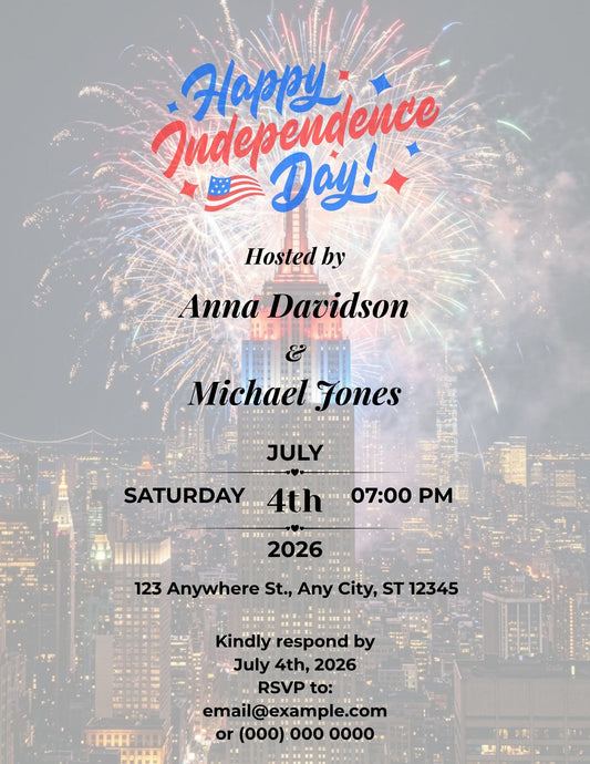 15.09 Editable Independence Day Invitation Template, New York 4th of July Party Invite, Empire State Building Patriotic Invitation, USA Celebration Canva Template