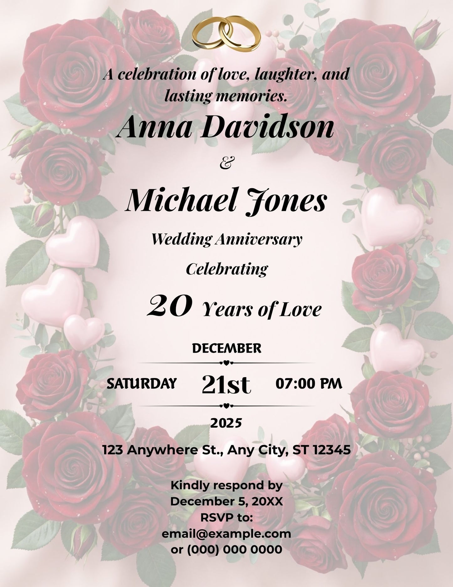 1.13 Elegant Rose Wedding Anniversary Invitation Template | Editable Canva Invitation