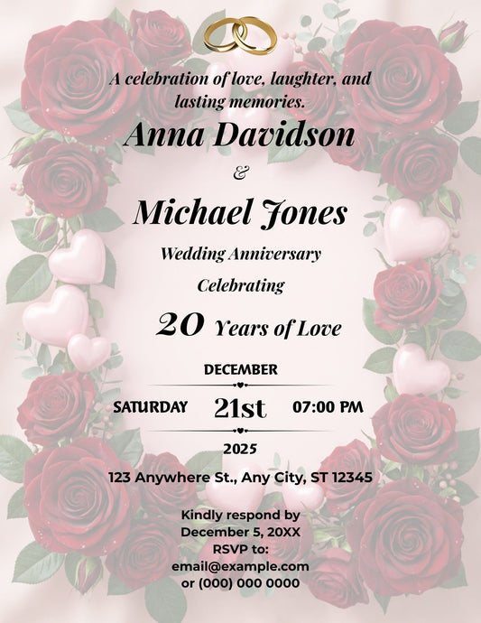 1.13 Elegant Rose Wedding Anniversary Invitation Template | Editable Canva Invitation