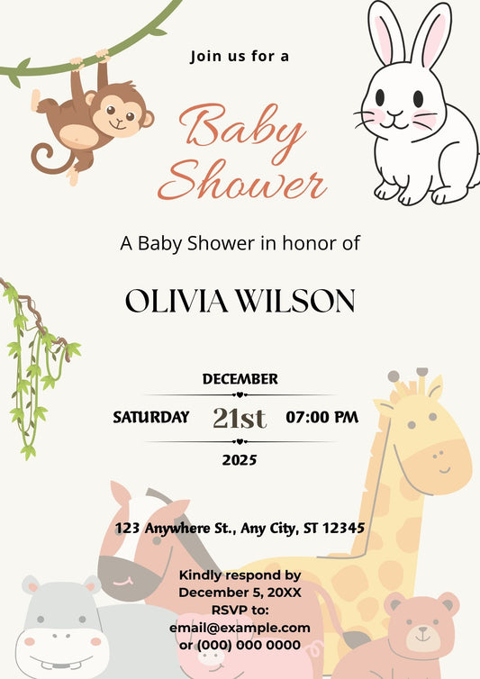 4.11 Cute Jungle Animal Baby Shower Invitation Template | Editable Canva Baby Shower Invite