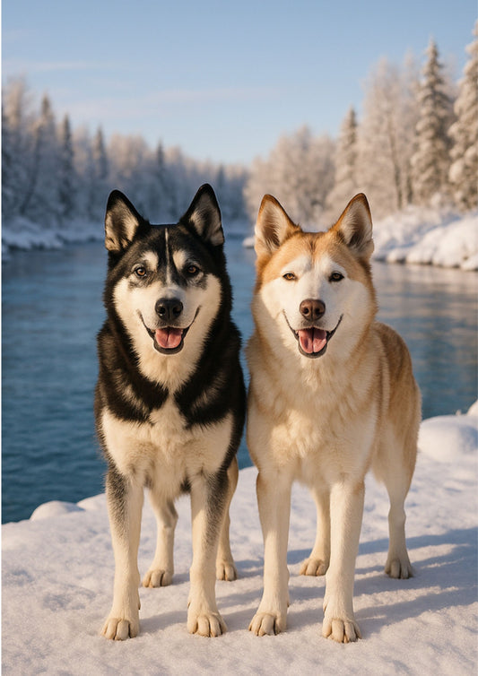 Two Alaskan Huskies by the River – Gentle Winter Wall Art Printable 03