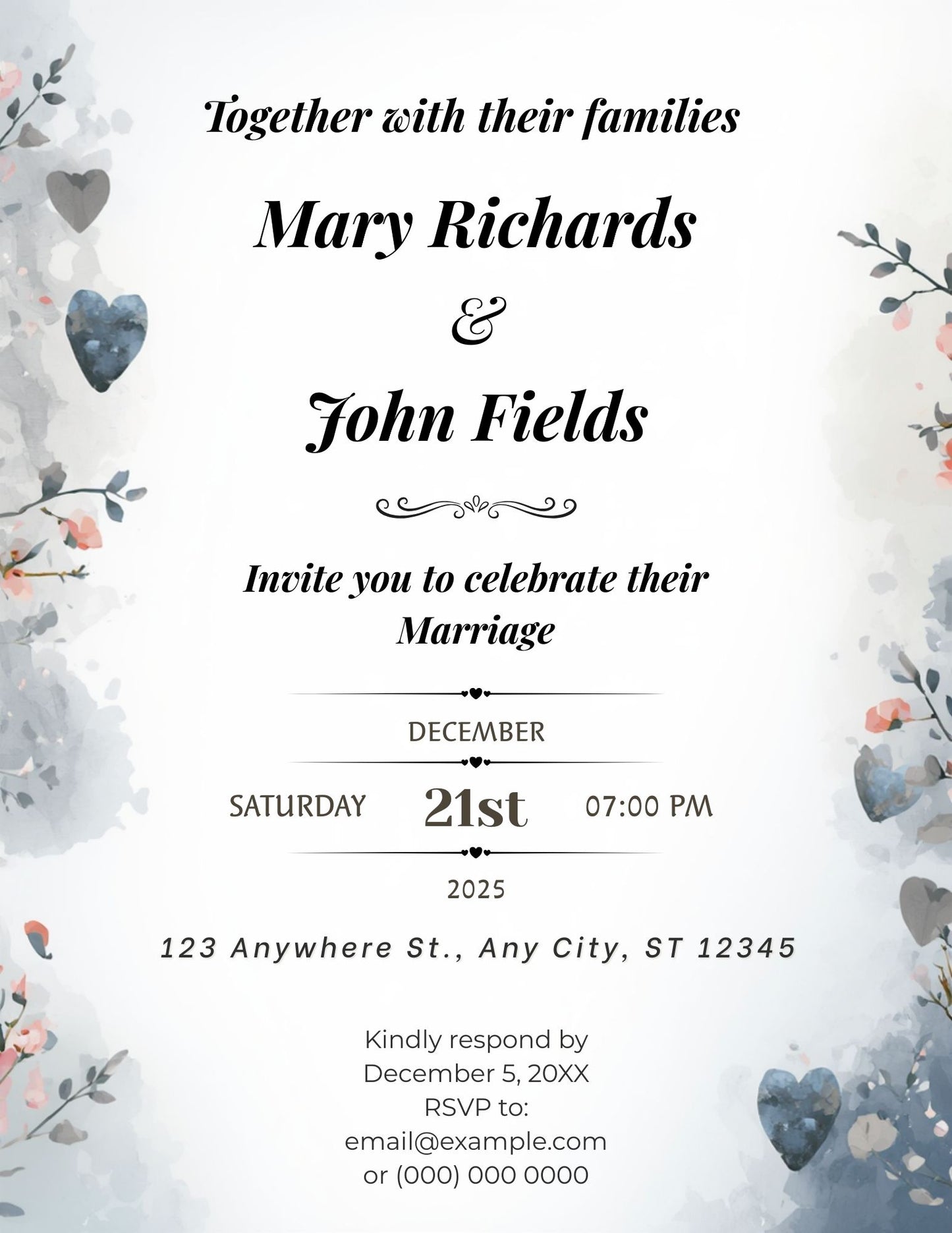 2.10 Elegant Floral Wedding Invitation Template, Editable Canva Wedding Invite, Classic Romantic Wedding Invitation, Printable Marriage Invitation