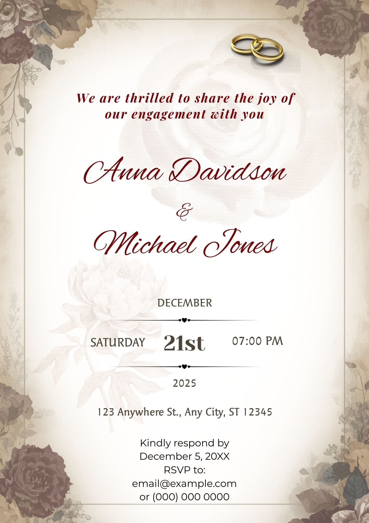 3.07 Vintage Floral Engagement Invitation Template | Editable Classic Engagement Party Invite | Elegant Printable Digital Download