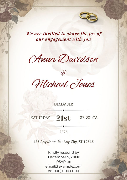 3.07 Vintage Floral Engagement Invitation Template | Editable Classic Engagement Party Invite | Elegant Printable Digital Download