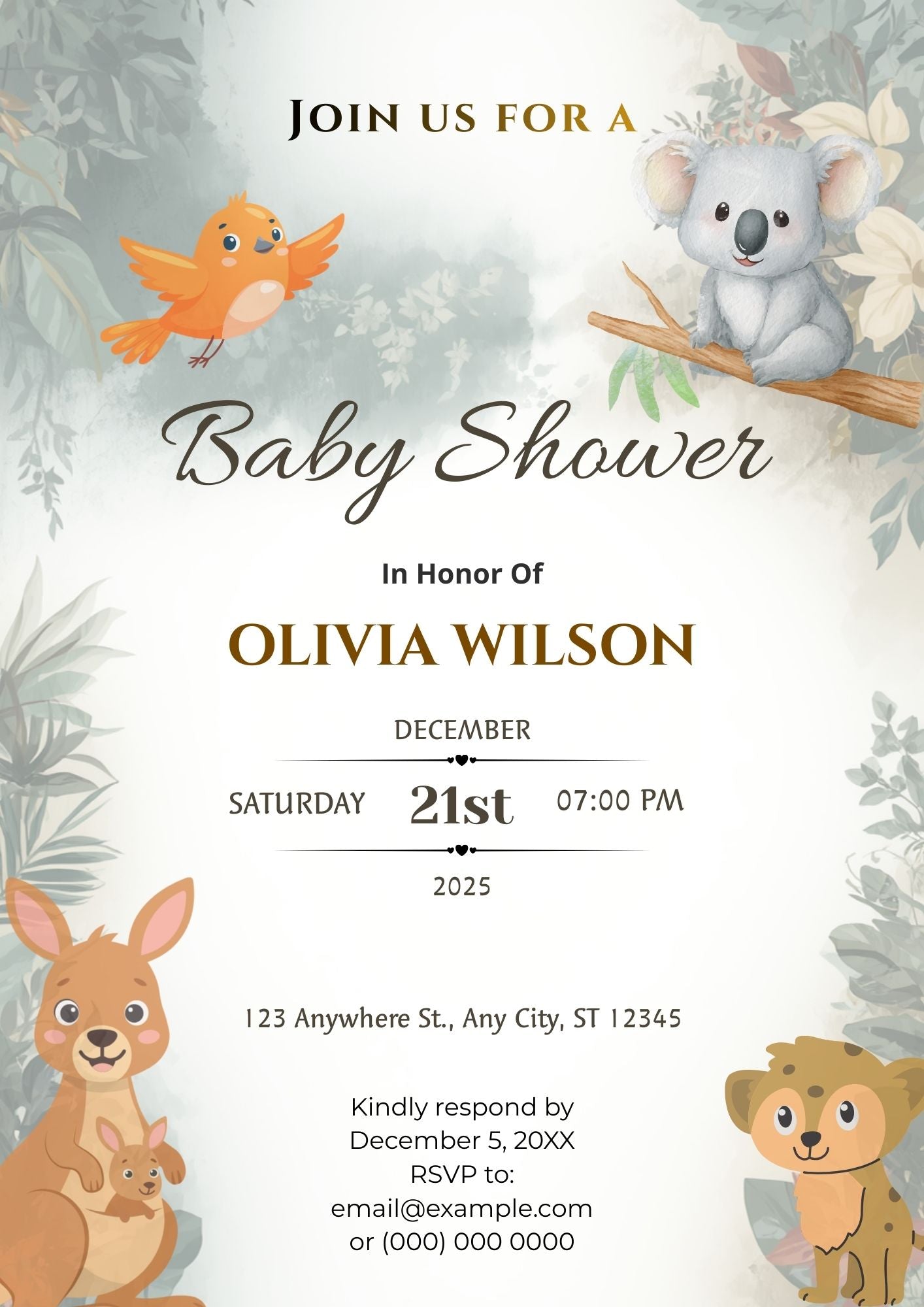4.08 Woodland Baby Shower Invitation Template | Cute Animal Baby Shower Invite | Editable Baby Shower Canva Template | Printable Baby Shower Invitation