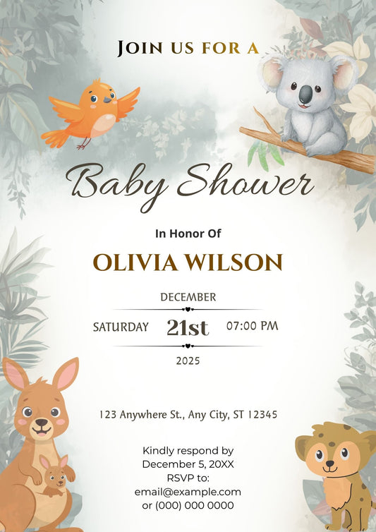4.08 Woodland Baby Shower Invitation Template | Cute Animal Baby Shower Invite | Editable Baby Shower Canva Template | Printable Baby Shower Invitation