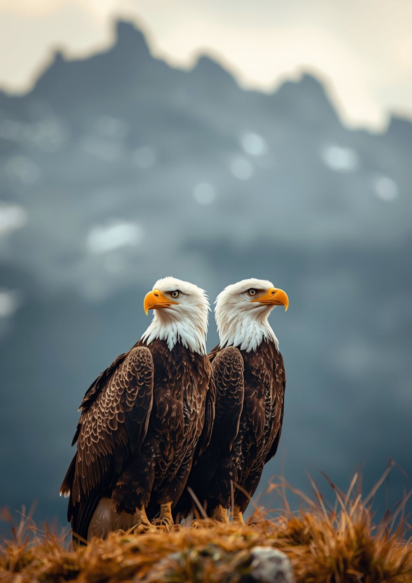 Majestic Bald Eagles Pair – Serene Wildlife A4 Wall Art Print 09