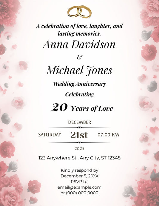 1.02 Editable Wedding Anniversary Invitation Template, Customisable Anniversary Years, Elegant Blush Floral Anniversary Invite, Canva Editable