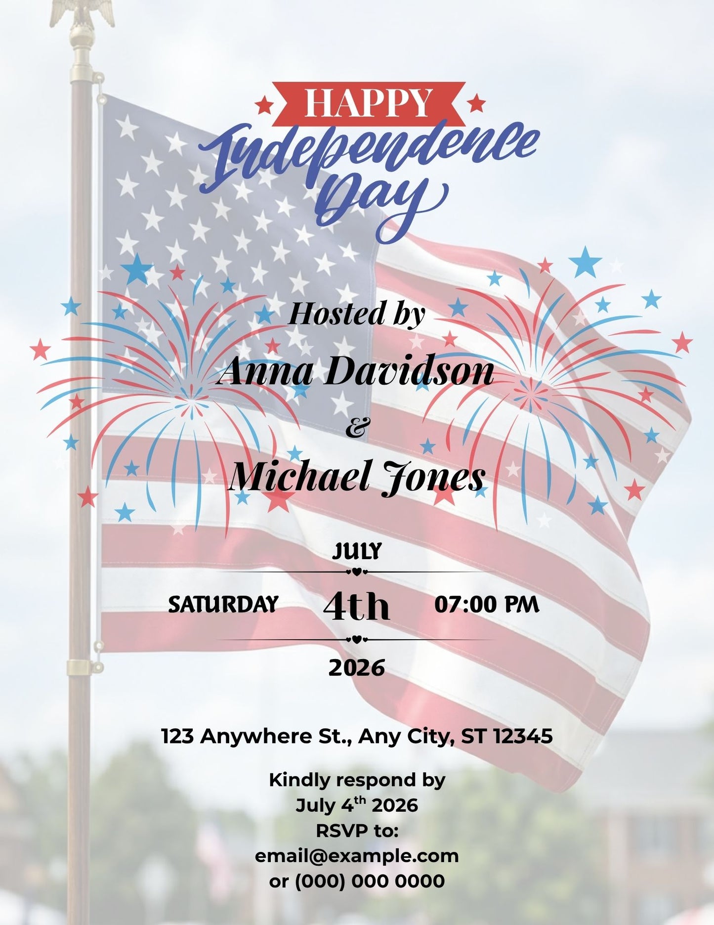 15.03 Happy Independence Day Party Invitation Template – Editable Patriotic Fireworks Celebration Invite