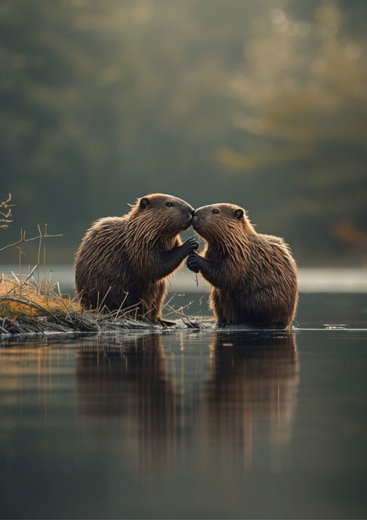 Gentle Beavers by the River – Calm Wildlife A4 Wall Art Print 08