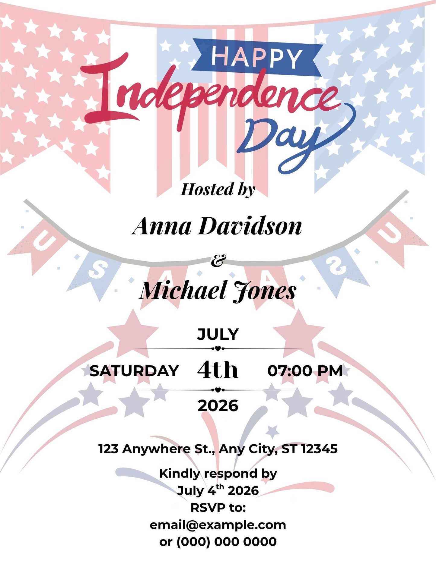 15.08 Editable Independence Day Invitation Template, 4th of July Party Invite, Patriotic USA Celebration Invite, Red White and Blue Event Invitation, Canva Template