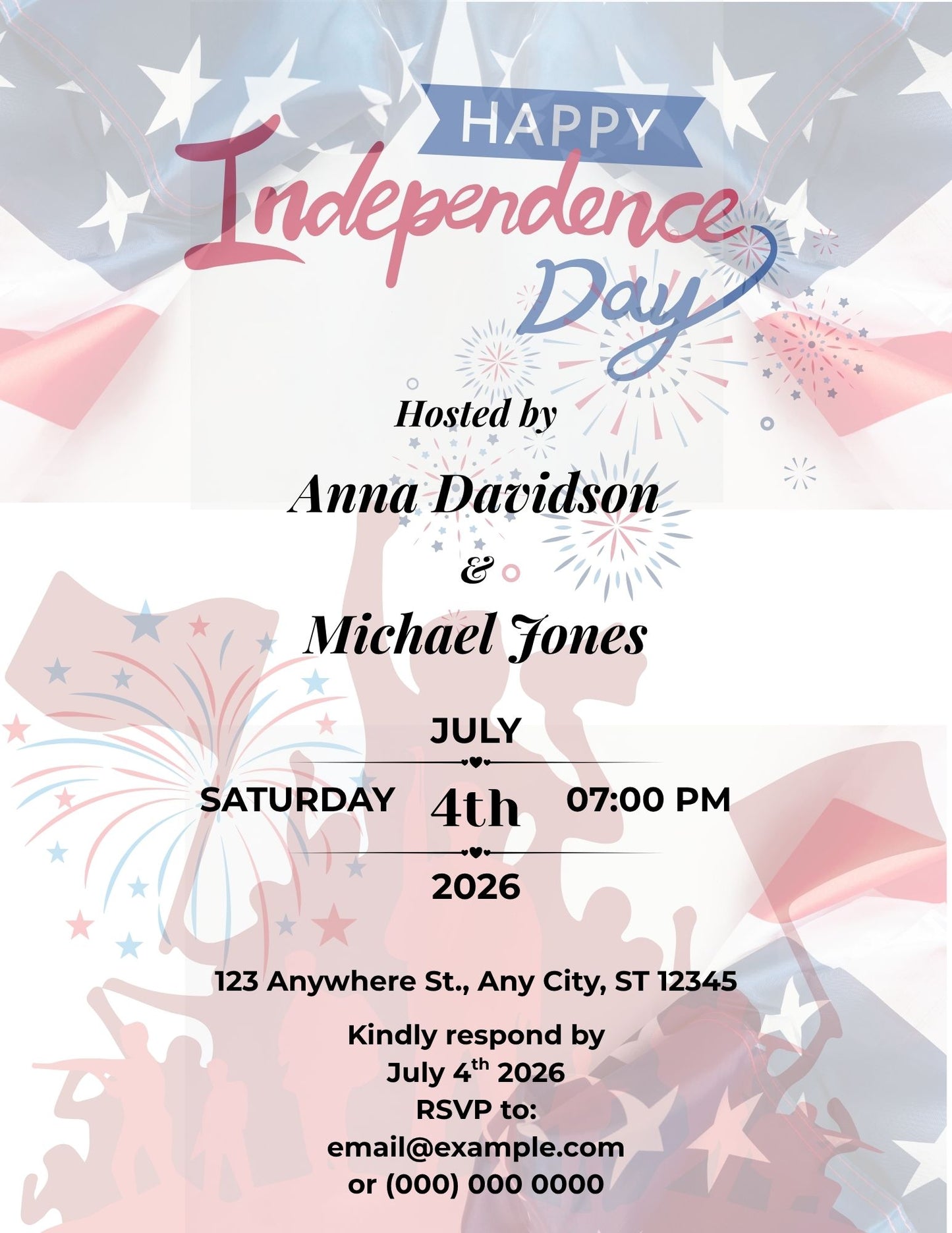 15.07 Happy Independence Day Party Invitation Template – Editable Patriotic Celebration & Fireworks Invite