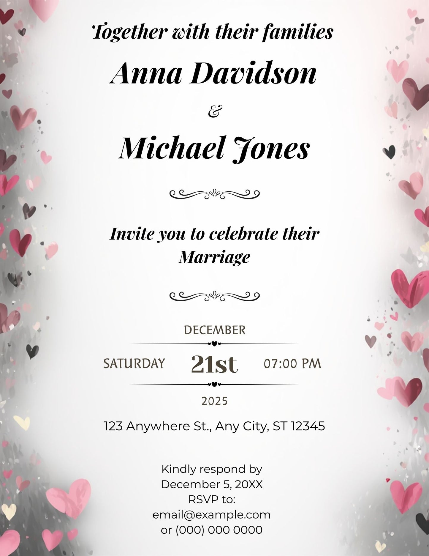 2.04 Romantic Heart Wedding Invitation Template – Elegant Love-Themed Editable Invite