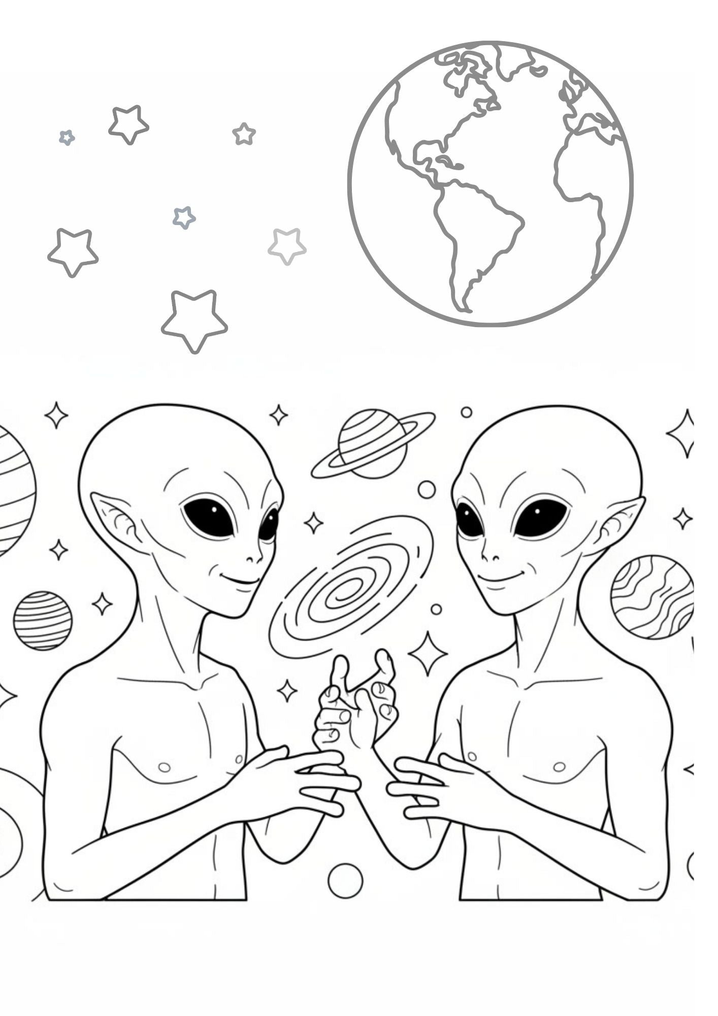 Fun Space & Friendly Aliens Coloring Book for Kids (Ages 5–8)