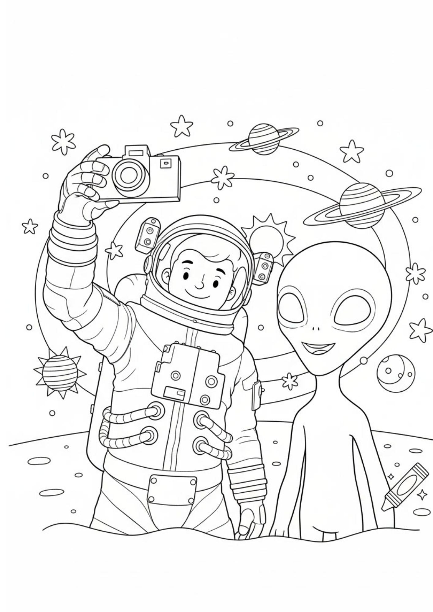 Fun Space & Friendly Aliens Coloring Book for Kids (Ages 5–8)