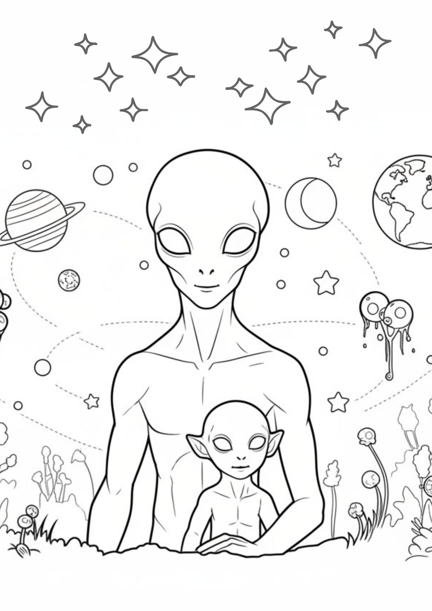 Fun Space & Friendly Aliens Coloring Book for Kids (Ages 5–8)