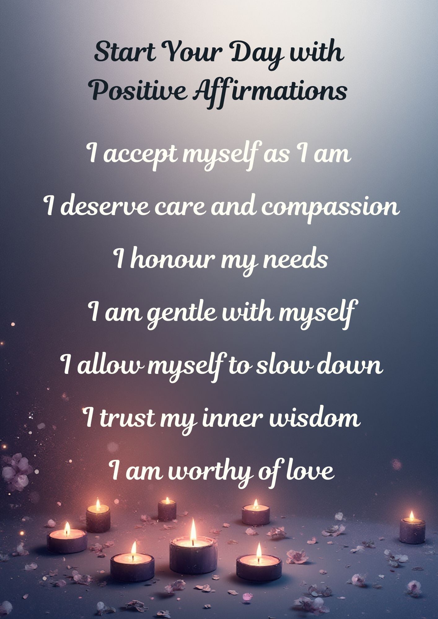 Self Love Affirmations Set – Candle Theme | Calming Daily Positive Affirmations | Printable Wall Art 02