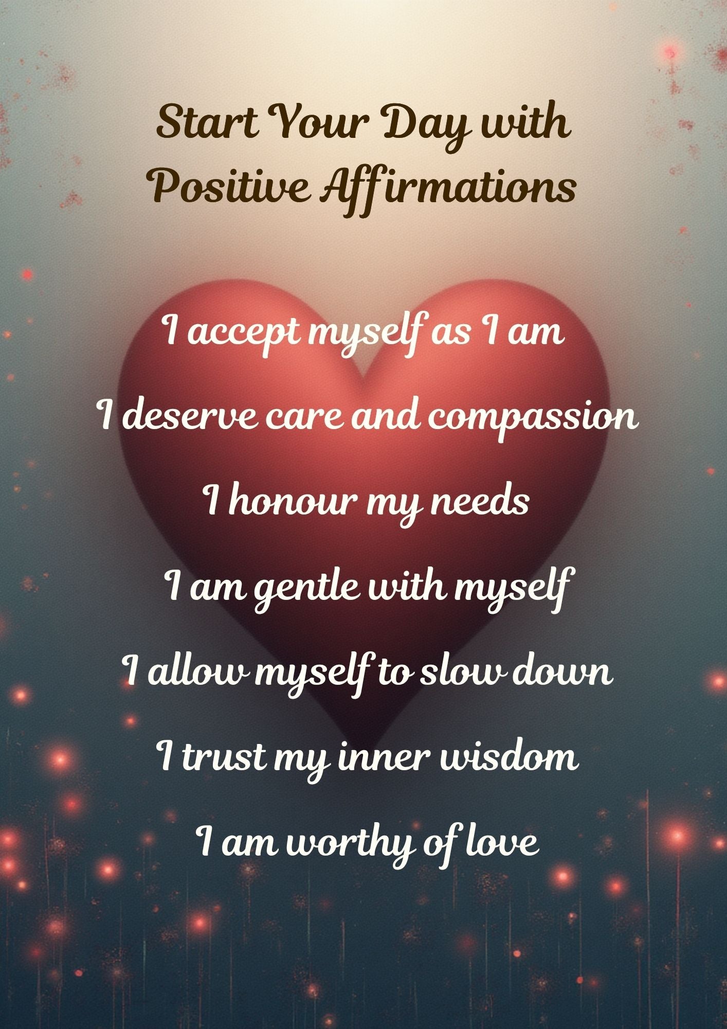 9.03 Self Love Affirmation Wall Art Set, Heart Aesthetic Prints, Positive Affirmations Printable, Self Worth Quotes, Mental Wellness Decor Bundle