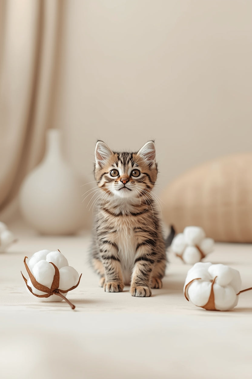 4 print set Playful Kitten with Cotton Reel – Soft Neutral Nursery Wall Art Print 09