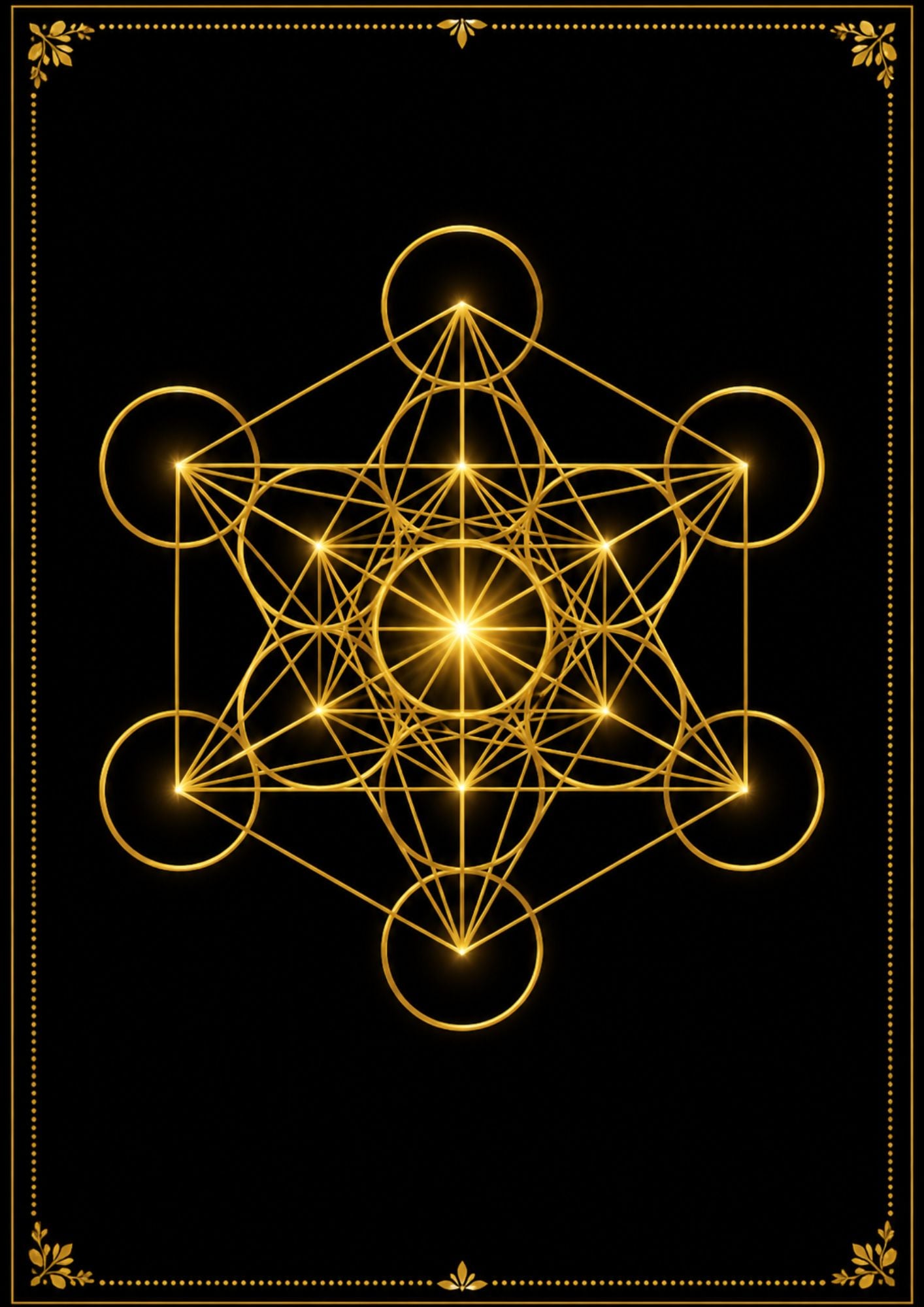 13.09 Sacred Geometry Metatron’s Cube Gold Print – Minimalist Energy Grid Wall Art | Spiritual Meditation Geometry Artwork, Bonus Print | Digital Download