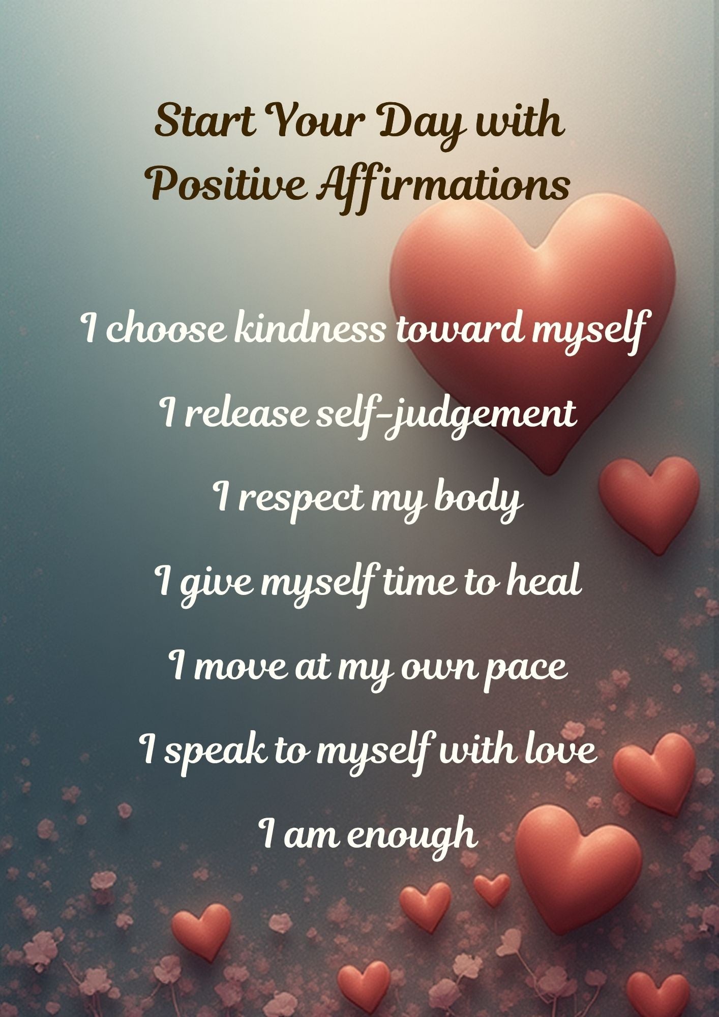 9.03 Self Love Affirmation Wall Art Set, Heart Aesthetic Prints, Positive Affirmations Printable, Self Worth Quotes, Mental Wellness Decor Bundle