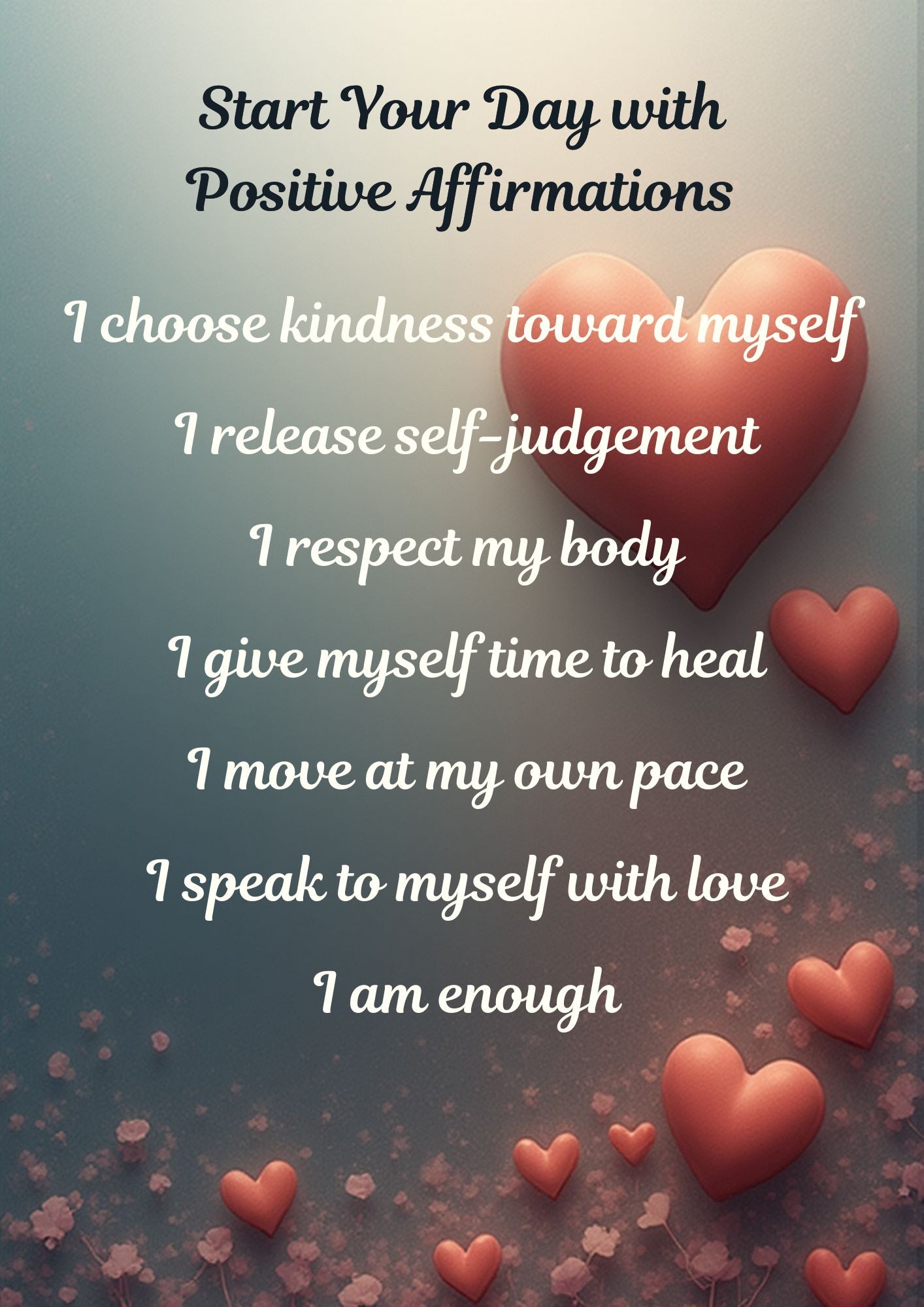 Self Love Affirmations Set – Heart Theme | Gentle Daily Positive Affirmations | Printable Wall Art 03