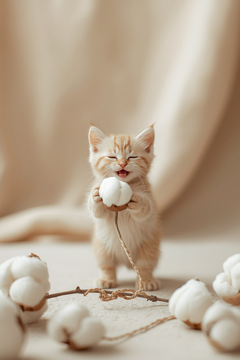 4 print set Playful Kitten with Cotton Reel – Soft Neutral Nursery Wall Art Print 09