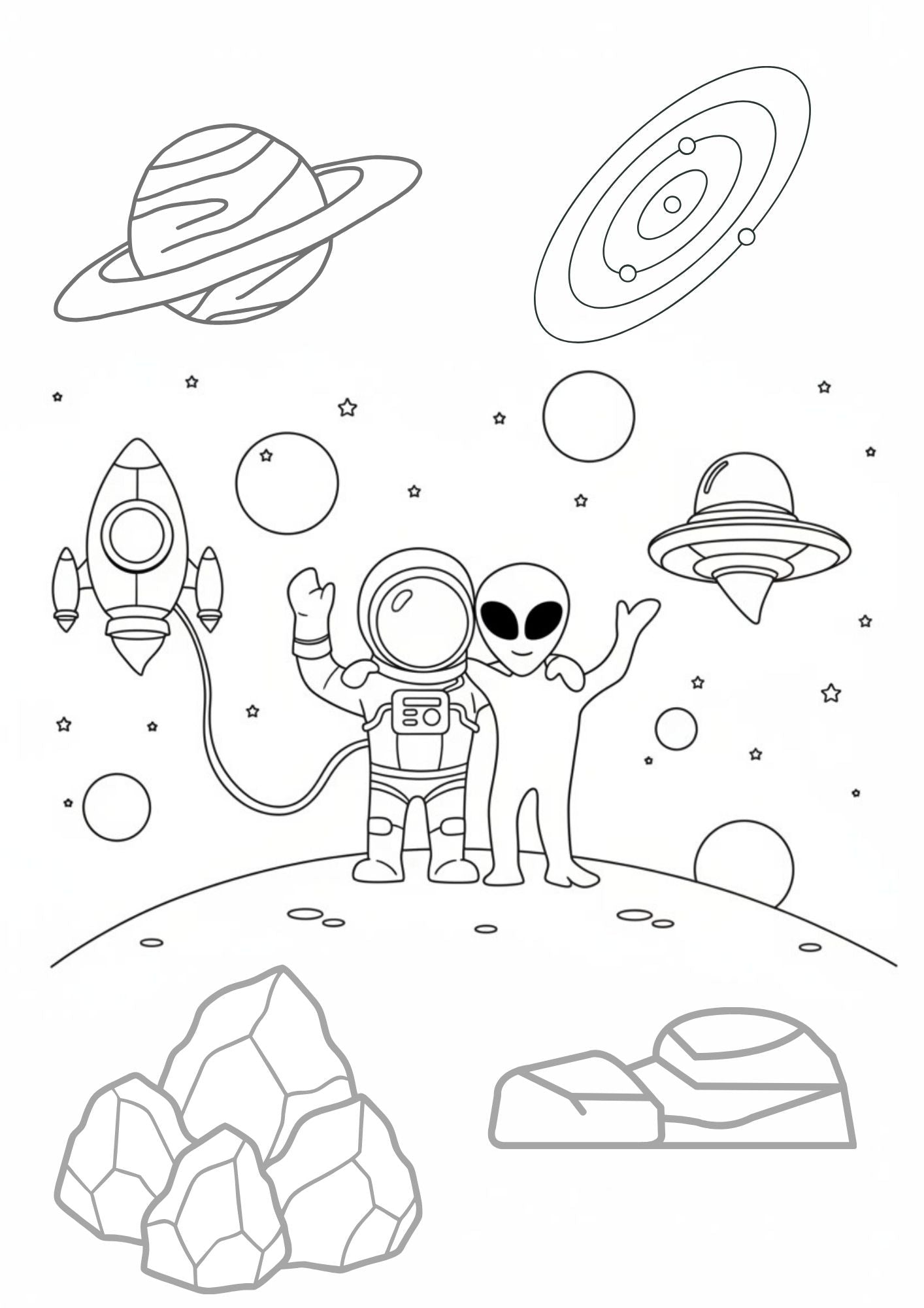 Fun Space & Friendly Aliens Coloring Book for Kids (Ages 5–8)