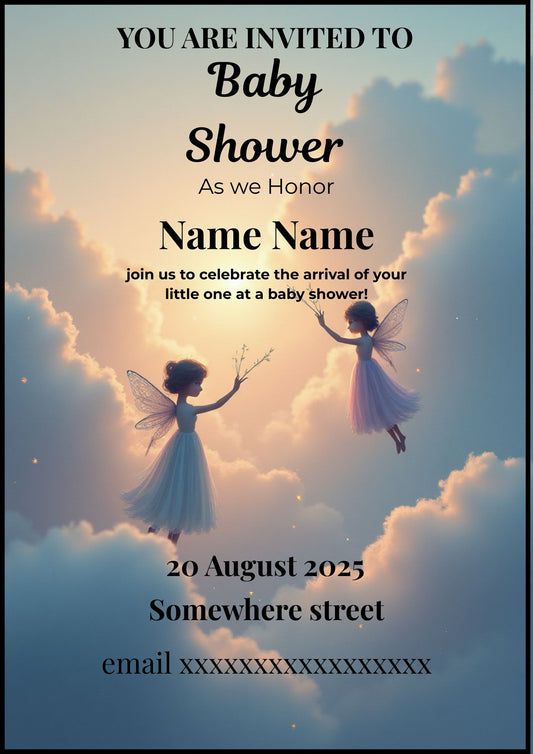 Fairy Baby Shower Invitation | Angelic Baby Shower Invite | Editable Canva Template A4